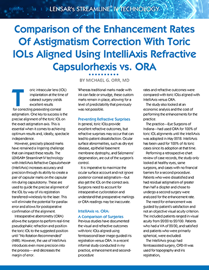 Toric IOL Alignment Using IntelliAxis Refractive Capsulorhexis® vs. ORA
